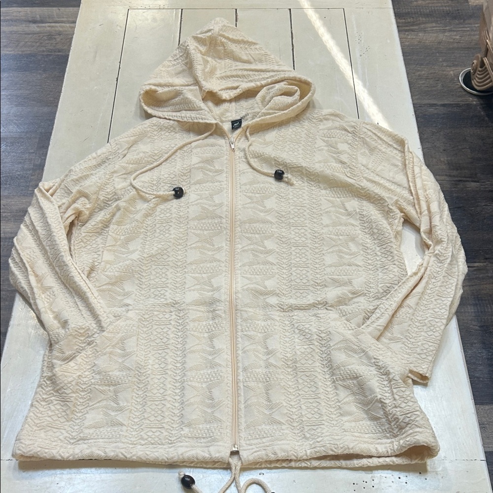 Incas Inc Cream Textured Zip-Up Alpaca Aztec knit Hoodie size XL